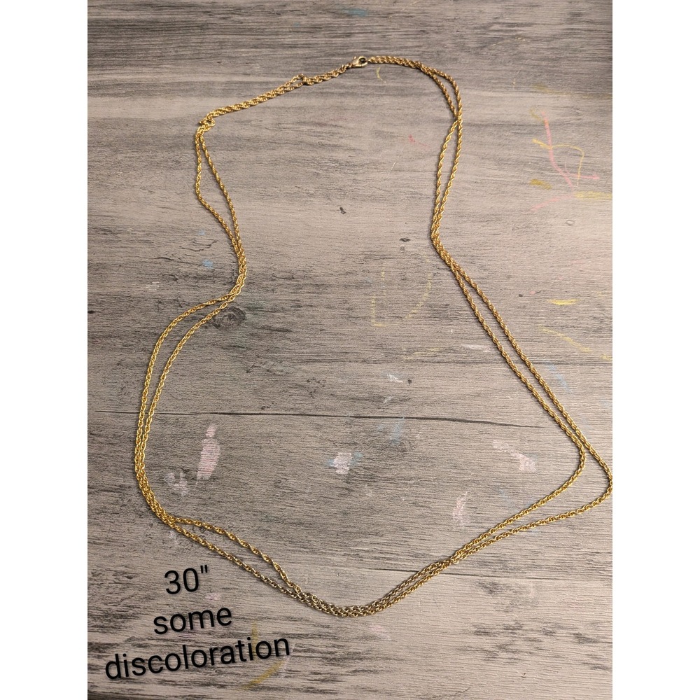 Vintage Gold Tone Rope Chain Necklace 30 Inch Long‎ Layering Jewelry Classic